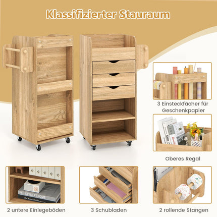 Craft Storage Cart with 3 Drawers and 2 Rods