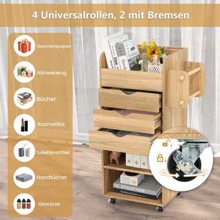 Craft Storage Cart with 3 Drawers and 2 Rods