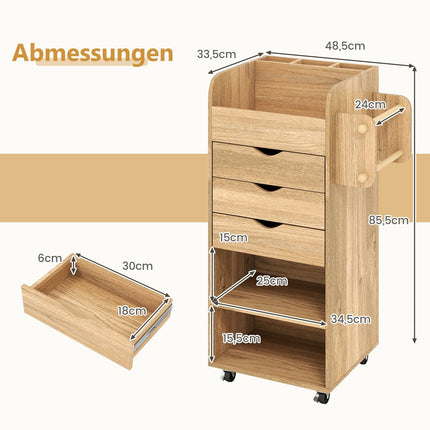 Craft Storage Cart with 3 Drawers and 2 Rods