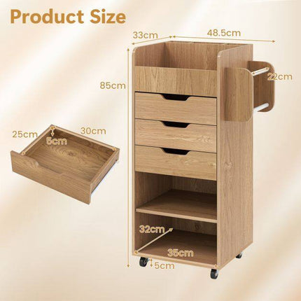 Craft Storage Trolley with Drawers and Shelves, Natural