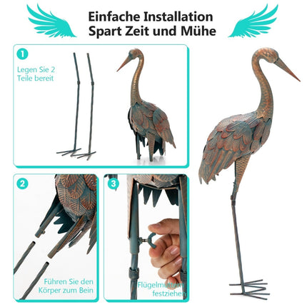 Crane Garden Statues Set, Metal, 2-Piece, Weatherproof