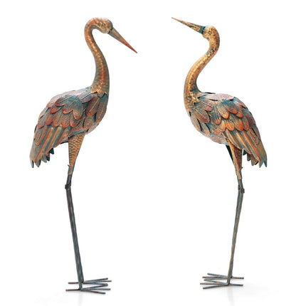 Crane Garden Statues Set, Metal, 2-Piece, Weatherproof