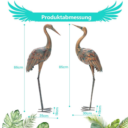 Crane Garden Statues Set, Metal, 2-Piece, Weatherproof