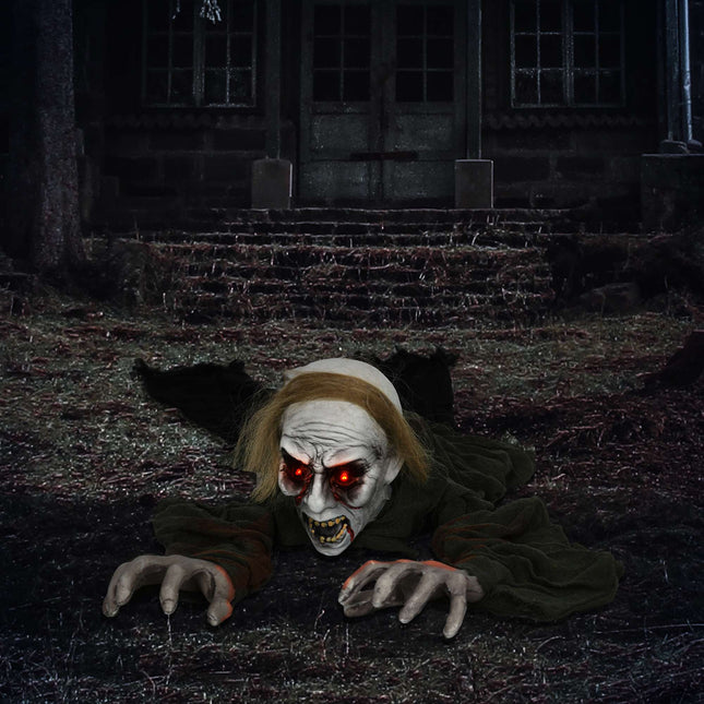 Crawling Zombie Halloween Decoration with Glowing Eyes