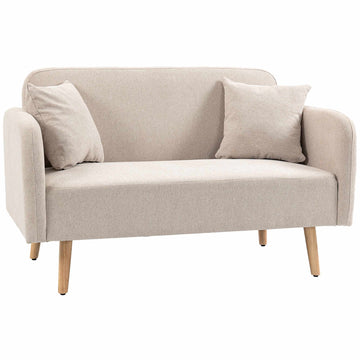 Cream 2-Seater Sofa with Cushions, Modern Design, Wood Legs