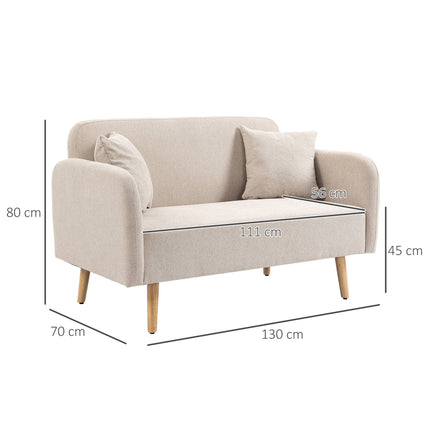 Cream 2-Seater Sofa with Cushions, Modern Design, Wood Legs