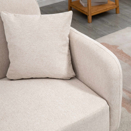 Cream 2-Seater Sofa with Cushions, Modern Design, Wood Legs