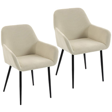 Cream Dining Chairs Set of 2, Padded with Metal Legs
