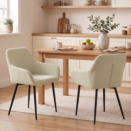 Cream Dining Chairs Set of 2, Padded with Metal Legs