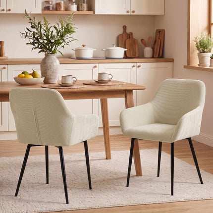 Cream Dining Chairs Set of 2, Padded with Metal Legs