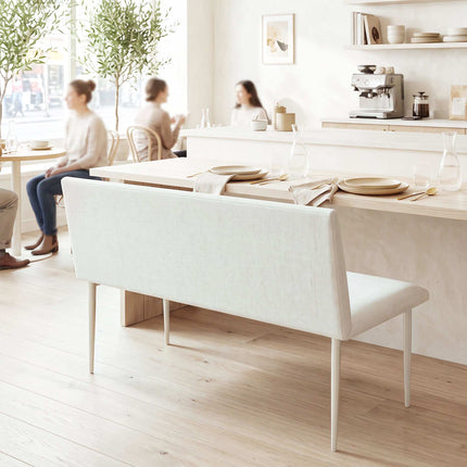 Cream Linen-Look Dining Bench, Armless, 120cm, Metal Legs