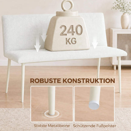 Cream Linen-Look Dining Bench, Armless, 120cm, Metal Legs
