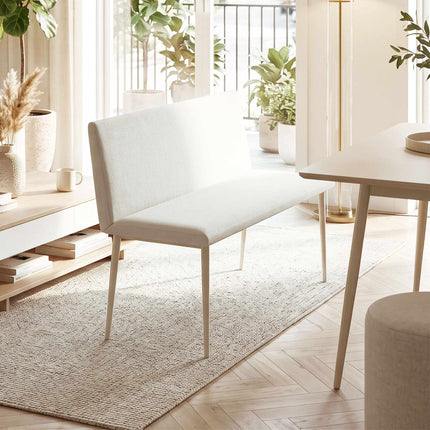 Cream Linen-Look Dining Bench, Armless, 120cm, Metal Legs