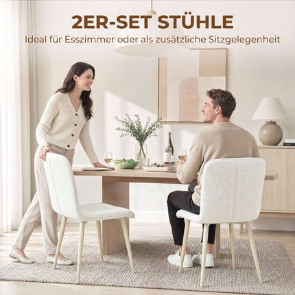Cream Linen-Style Dining Chairs, Set of 2, Padded, Lightweight