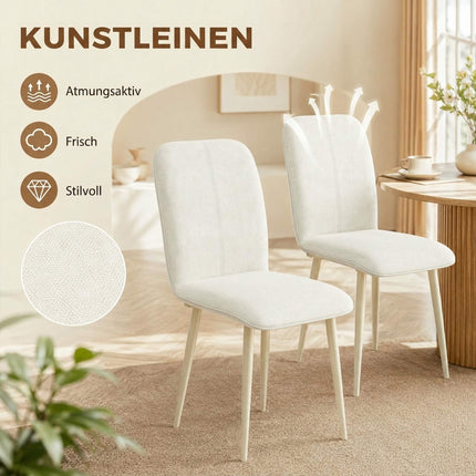 Cream Linen-Style Dining Chairs, Set of 2, Padded, Lightweight