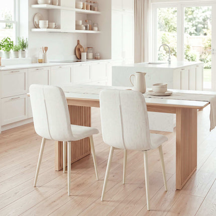 Cream Linen-Style Dining Chairs, Set of 2, Padded, Lightweight