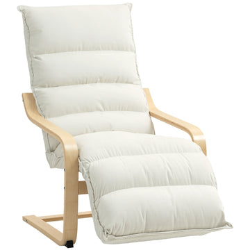 Cream Lounge Chair with Adjustable Footrest, Birch Frame