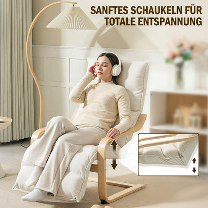 Cream Lounge Chair with Adjustable Footrest, Birch Frame