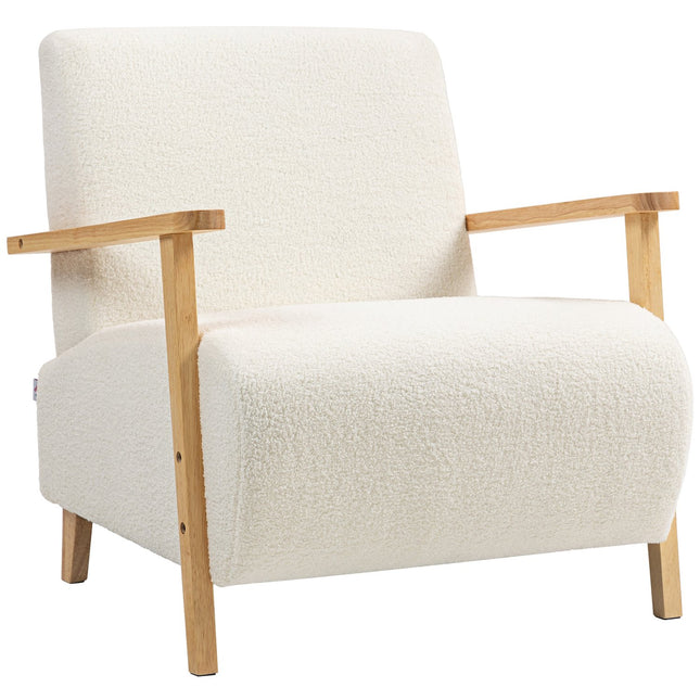 Crèmekleurige Sherpa loungestoel, gevoerd, houten poten, draagvermogen 120 kg