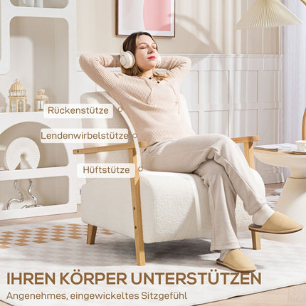 Cream Sherpa Lounge Chair, Padded, Wood Legs, 120kg Capacity