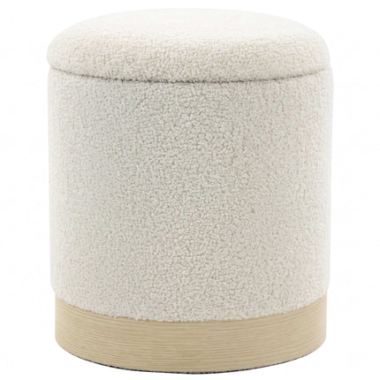 Cream Sherpa Storage Ottoman with Metal Base, 38 cm