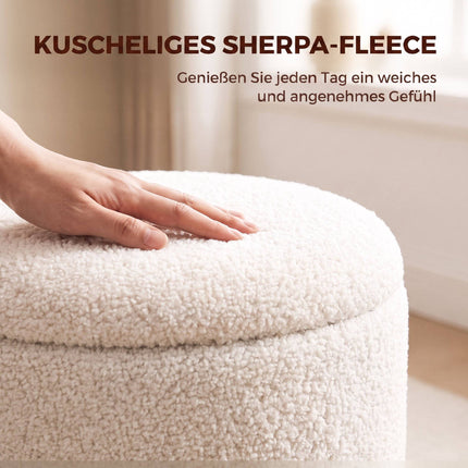 Cream Sherpa Storage Ottoman with Metal Base, 38 cm