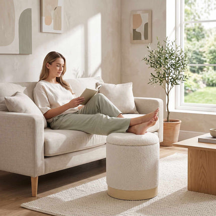 Cream Sherpa Storage Ottoman with Metal Base, 38 cm