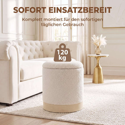 Cream Sherpa Storage Ottoman with Metal Base, 38 cm