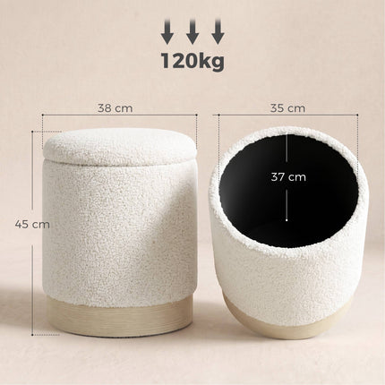 Cream Sherpa Storage Ottoman with Metal Base, 38 cm