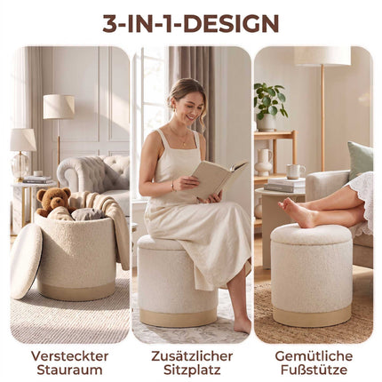 Cream Sherpa Storage Ottoman with Metal Base, 38 cm