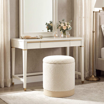 Cream Sherpa Storage Ottoman with Metal Base, 38 cm