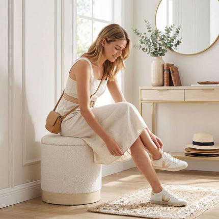 Cream Sherpa Storage Ottoman with Metal Base, 38 cm