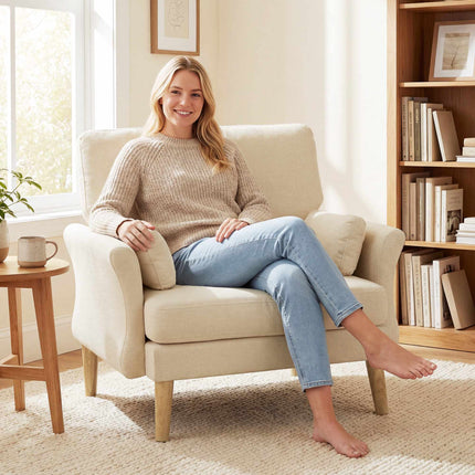 Cream Velvet Accent Chair, 83 cm Seat, Includes 2 Cushions