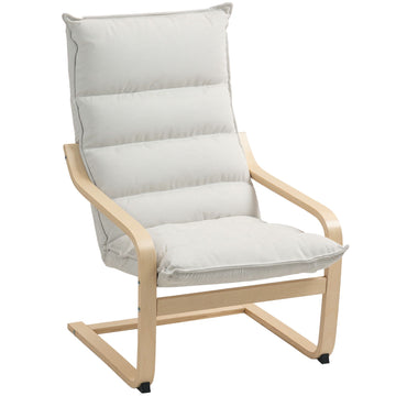 Cream Velvet Lounge Chair with Curved Arms and High Back