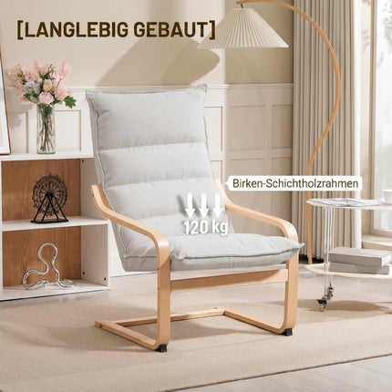 Cream Velvet Lounge Chair with Curved Arms and High Back