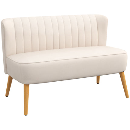 Cream White 2-Seater Sofa, Durable Fabric, Wood Legs