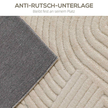 Cream White Area Rug, 15mm Pile, Non-Slip, 230x160 cm
