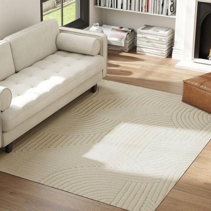 Cream White Area Rug, 15mm Pile, Non-Slip, 230x160 cm
