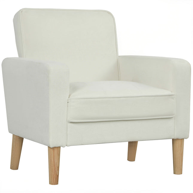 Crèmewitte fauteuil met verstelbare rugleuning en poten van rubberhout