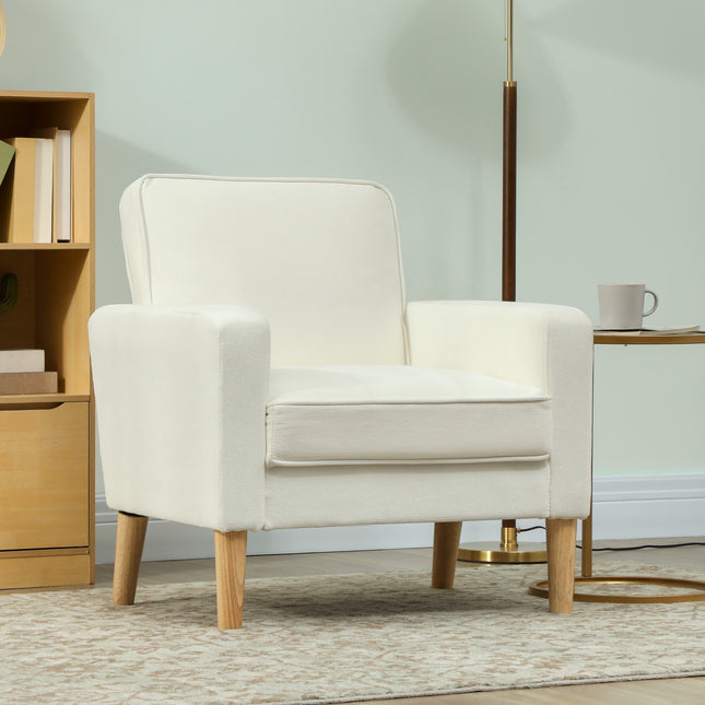 Crèmewitte fauteuil met verstelbare rugleuning en poten van rubberhout