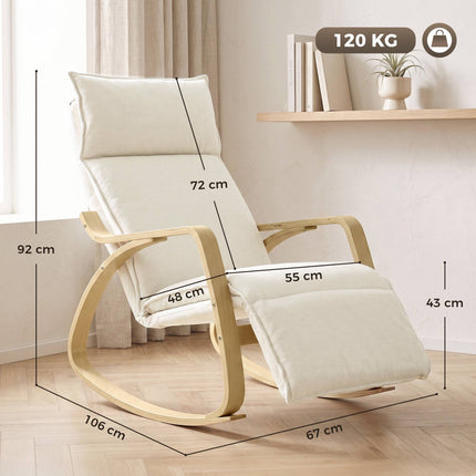 Cream White Rocking Chair with Adjustable Footrest