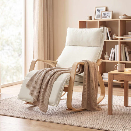 Cream White Rocking Chair with Adjustable Footrest
