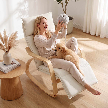 Cream White Rocking Chair with Adjustable Footrest