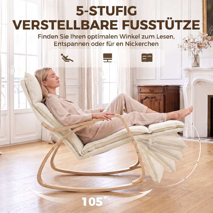 Cream White Rocking Chair with Adjustable Footrest