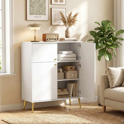 Cream White Sideboard with Gold Accents, 105.4 cm