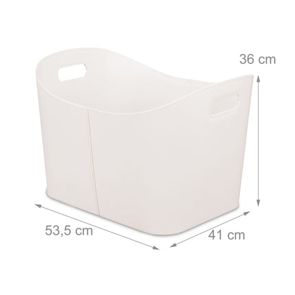 Cream White Wooden basket Artificial leather