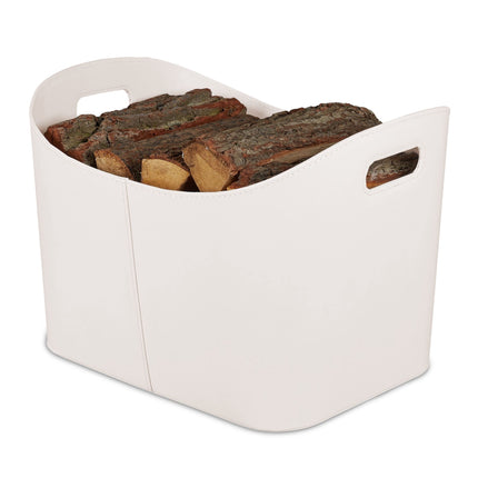Cream White Wooden basket Artificial leather