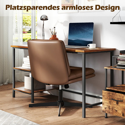 Cross-Legged Office Chair, Adjustable Height, Brown