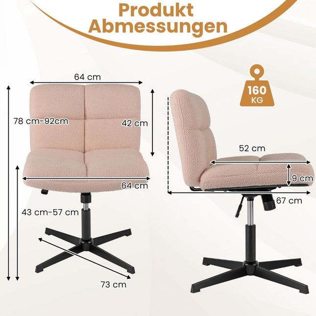 Cross-Legged Office Chair, Pink Faux Fur, Ergonomic Design