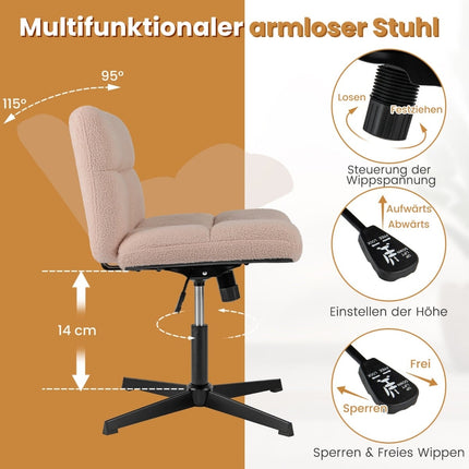 Cross-Legged Office Chair, Pink Faux Fur, Ergonomic Design